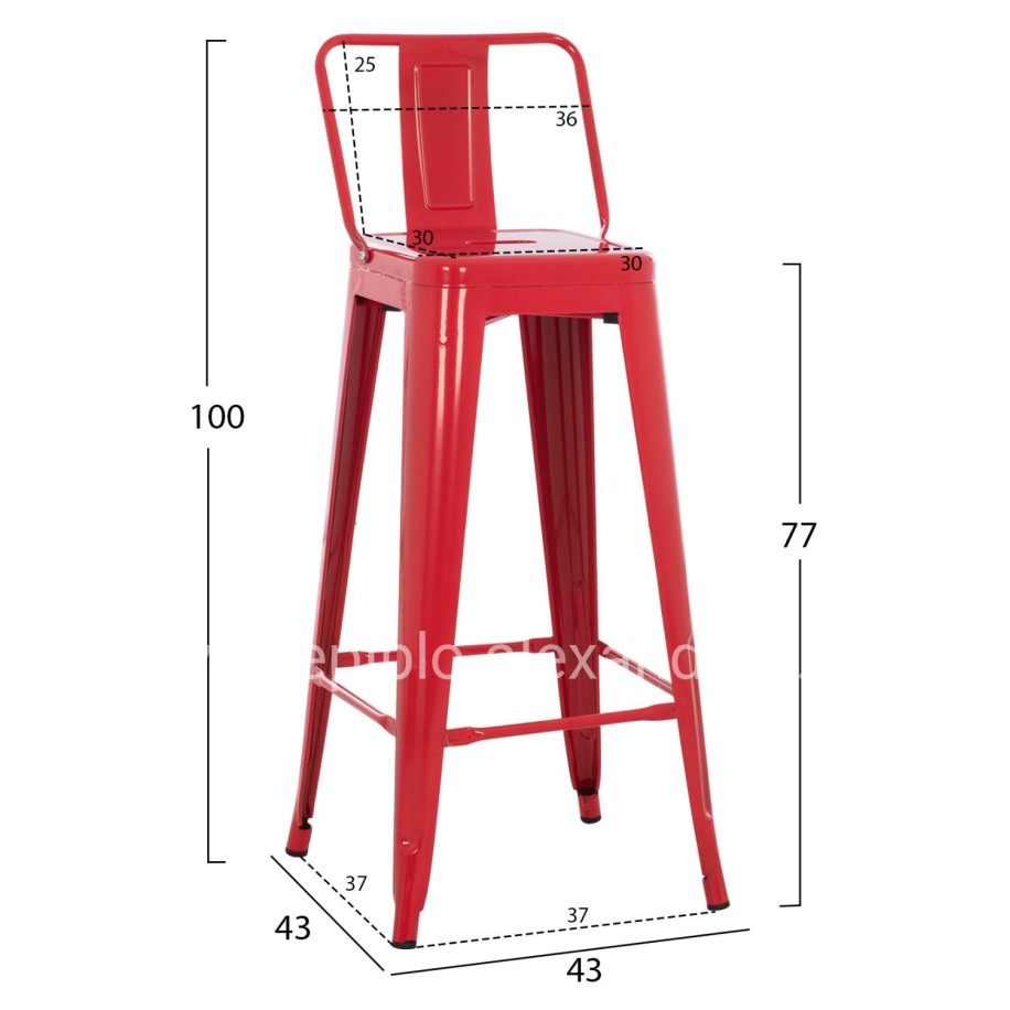 BAR STOOL WITH BACKREST MELITA-PRO HM8643.44 METAL IN RED 42x42x100Hcm.