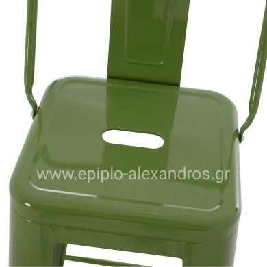 BAR STOOL WITH BACKREST MELITA-PRO HM98643.53 METAL IN LIGHT OLIVE GREEN 42x42x100Hcm.