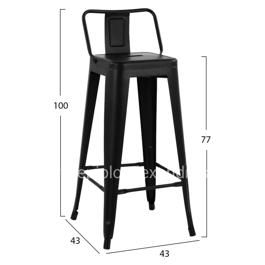 BAR STOOL WITH BACKREST MELITA-PRO HM8643.42 METAL IN MATTE BLACK 42x42x100Hcm.
