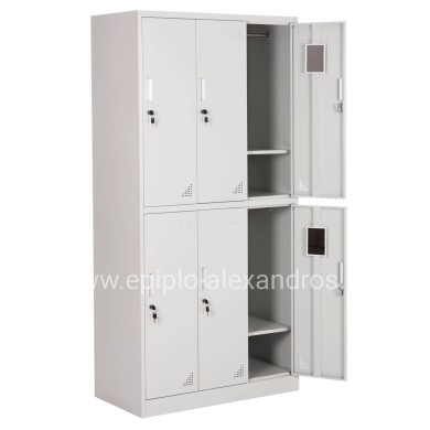 LOCKER METALLIC BRAILA HM5546.11 6 CABINETS WITH KEY LOCKS IN LIGHT GREY 90x45x185Hcm.