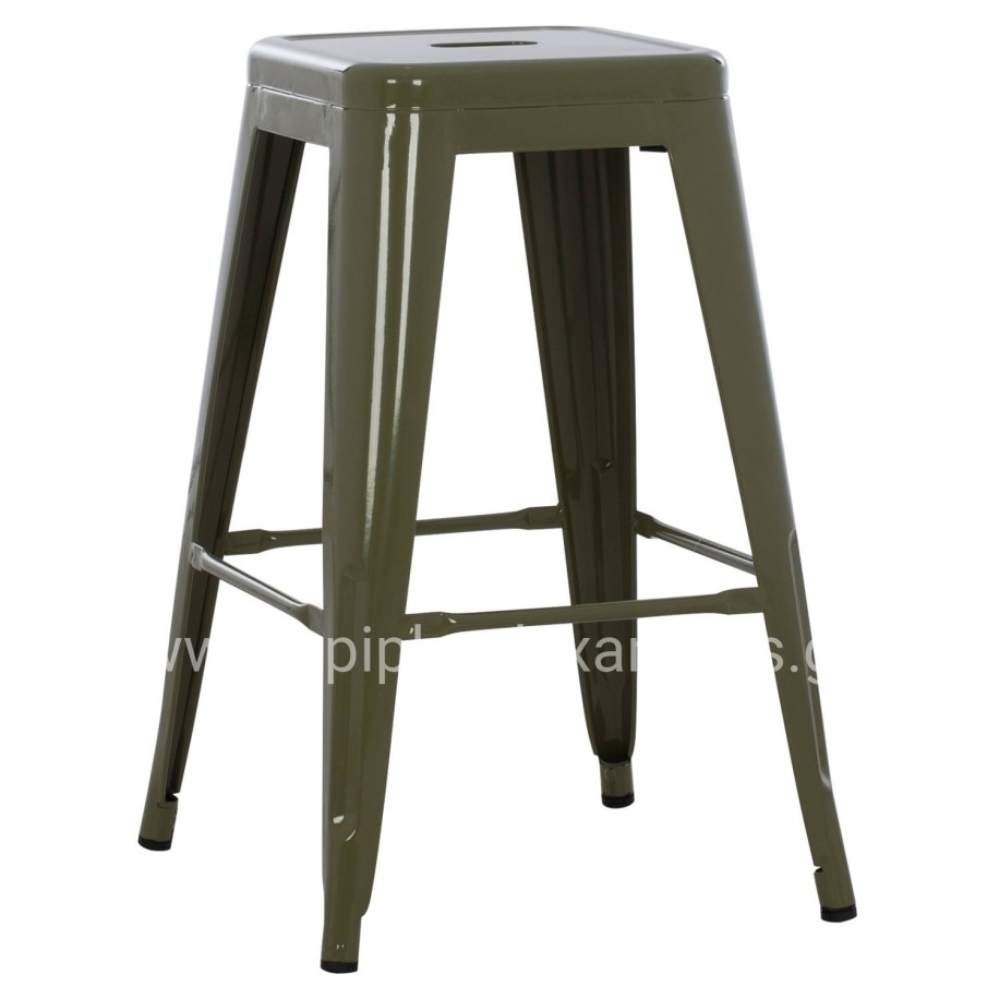 BAR STOOL MEDIUM HEIGHT MELITA-PRO HM8573.43 METAL IN DARK OLIVE GREEN 43x43x67Hcm.