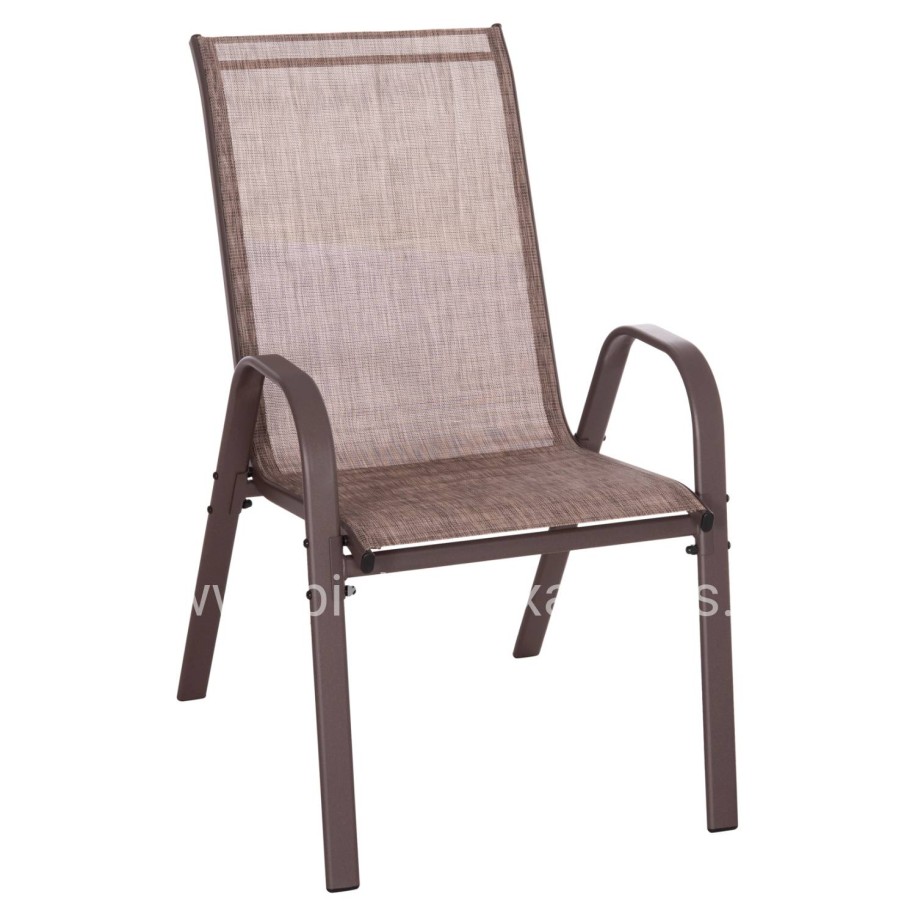 OUTDOOR ARMCHAIR LEON HM5000.42 BROWN METAL FRAME & TEXTILENE-4PCS SET- 55x70x91Hcm.