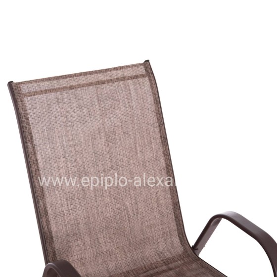 OUTDOOR ARMCHAIR LEON HM5000.42 BROWN METAL FRAME & TEXTILENE-4PCS SET- 55x70x91Hcm.