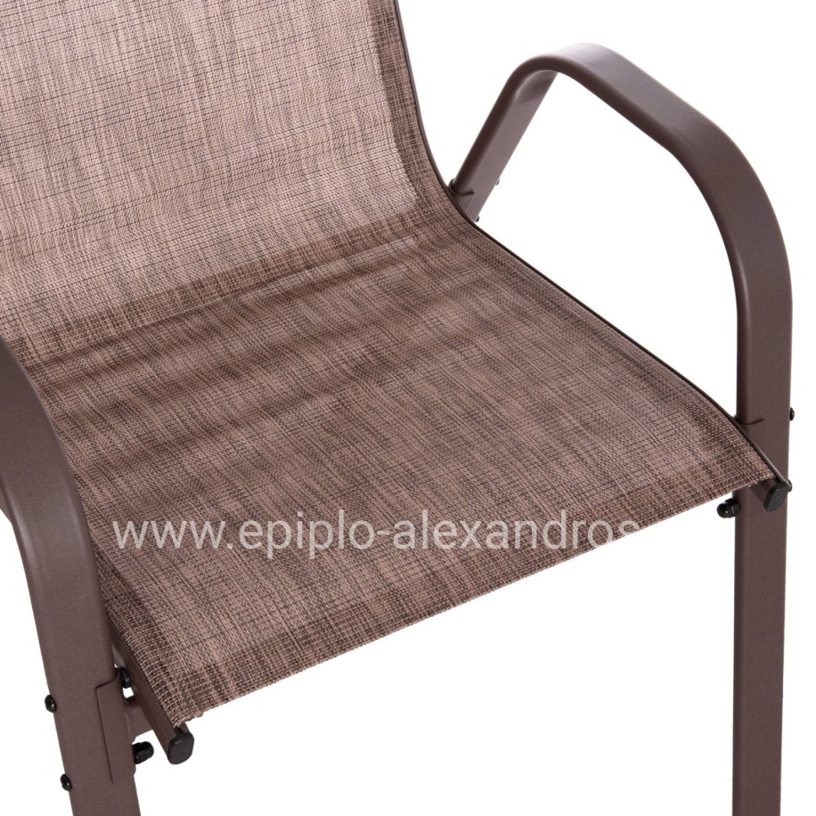 OUTDOOR ARMCHAIR LEON HM5000.42 BROWN METAL FRAME & TEXTILENE-4PCS SET- 55x70x91Hcm.