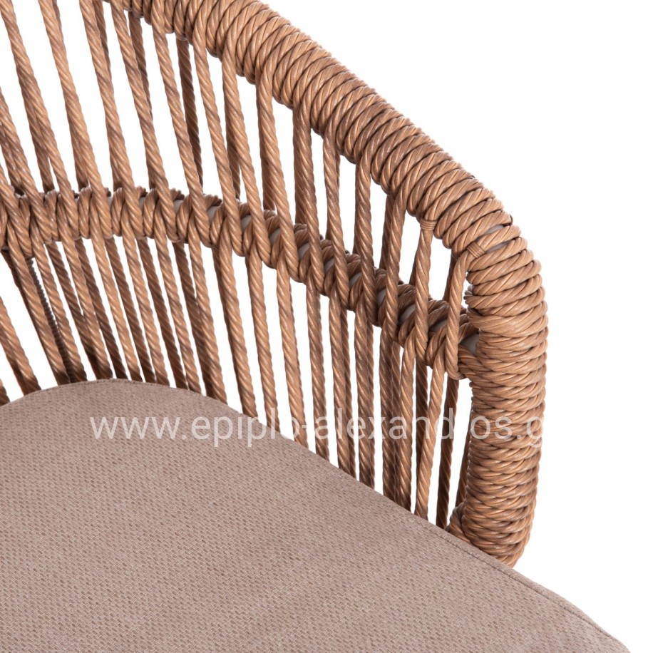 ALUMINUM ARMCHAIR ORIN HM6265.02 WHITE-P.E. RATTAN NATURAL-BEIGE CUSHION 58x61x75Hcm.