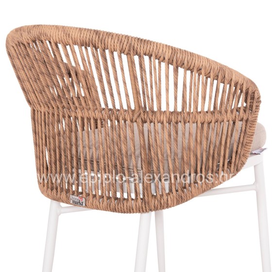 ALUMINUM ARMCHAIR ORIN HM6265.02 WHITE-P.E. RATTAN NATURAL-BEIGE CUSHION 58x61x75Hcm.