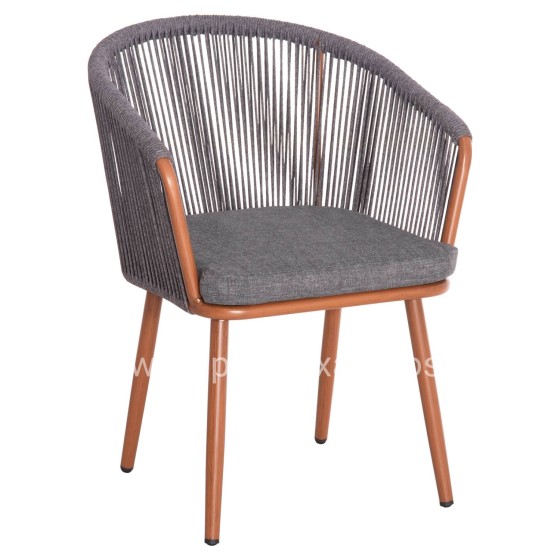 DINING CHAIR HARRIET HM5548.11 ALUMINUM BROWN FRAME-GREY P.E.ROPE 60x62x80,5Hcm.