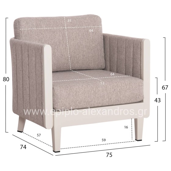 OUTDOOR LOUNGE SET 4PCS LARRY HM6188.02 CHAMPAGNE COLORED ALUMINUM-P.E. FABRIC