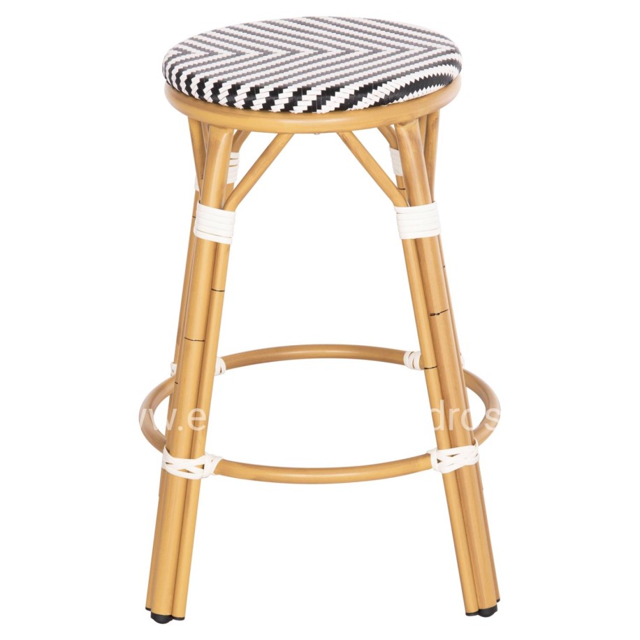 ALUMINUM MEDIUM HEIGHT BAR STOOL CHINO HM6286.03 BAMBOO LOOK & TEXTILENE BLACK 43x43x65Hcm.