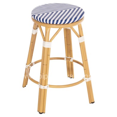 ALUMINUM MEDIUM HEIGHT BAR STOOL CHINO HM6286.05 BAMBOO LOOK & TEXTILENE IN BLUE 43x43x65Hcm.