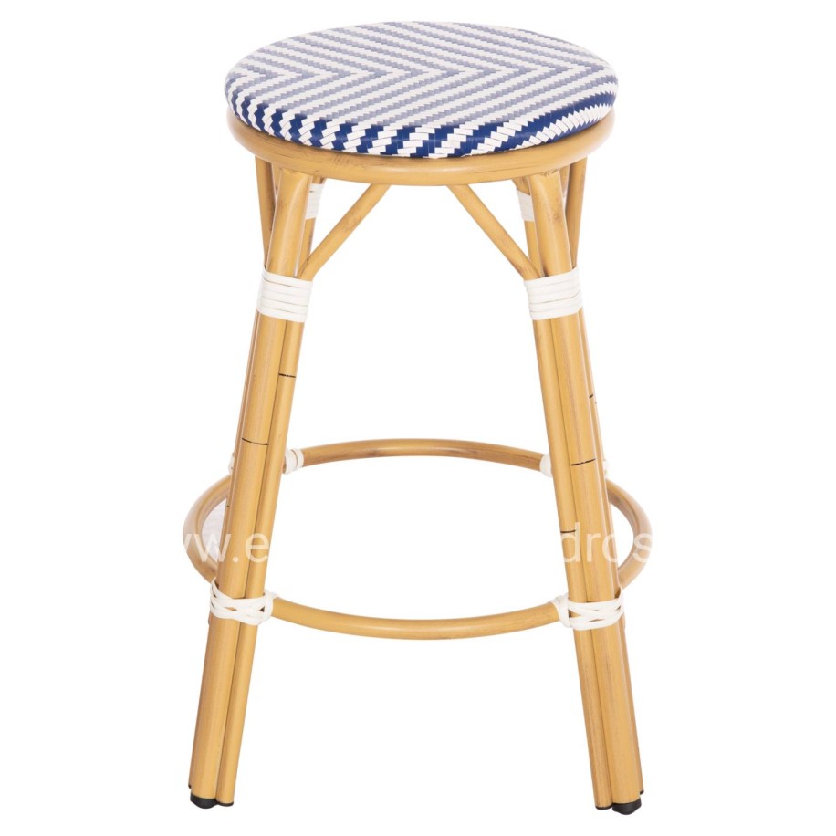 ALUMINUM MEDIUM HEIGHT BAR STOOL CHINO HM6286.05 BAMBOO LOOK & TEXTILENE IN BLUE 43x43x65Hcm.