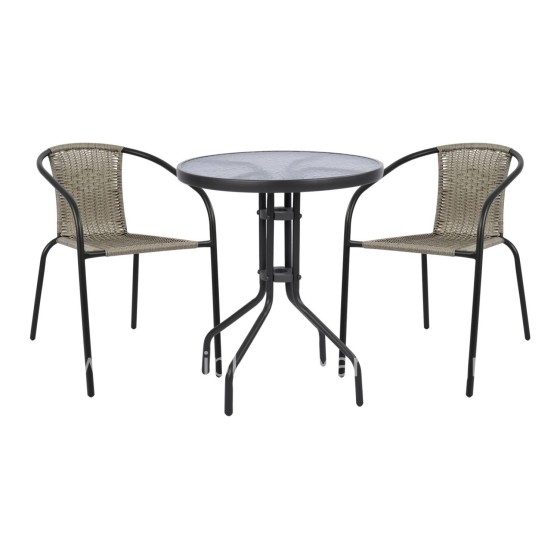 OUTDOOR DINING SET 3PCS LIMA HM21110 TABLE & 2 ARMCHAIRS- GREY COLOR