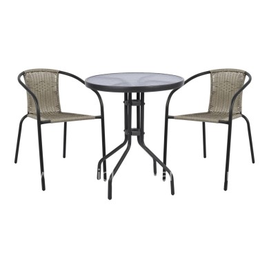 OUTDOOR DINING SET 3PCS LIMA HM21110 TABLE & 2 ARMCHAIRS- GREY COLOR