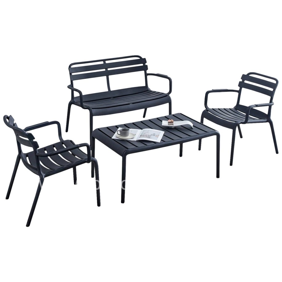 OUTDOOR LOUNGE SET 4PCS KORVER HM21096.02 POLYPROPYLENE IN BLACK