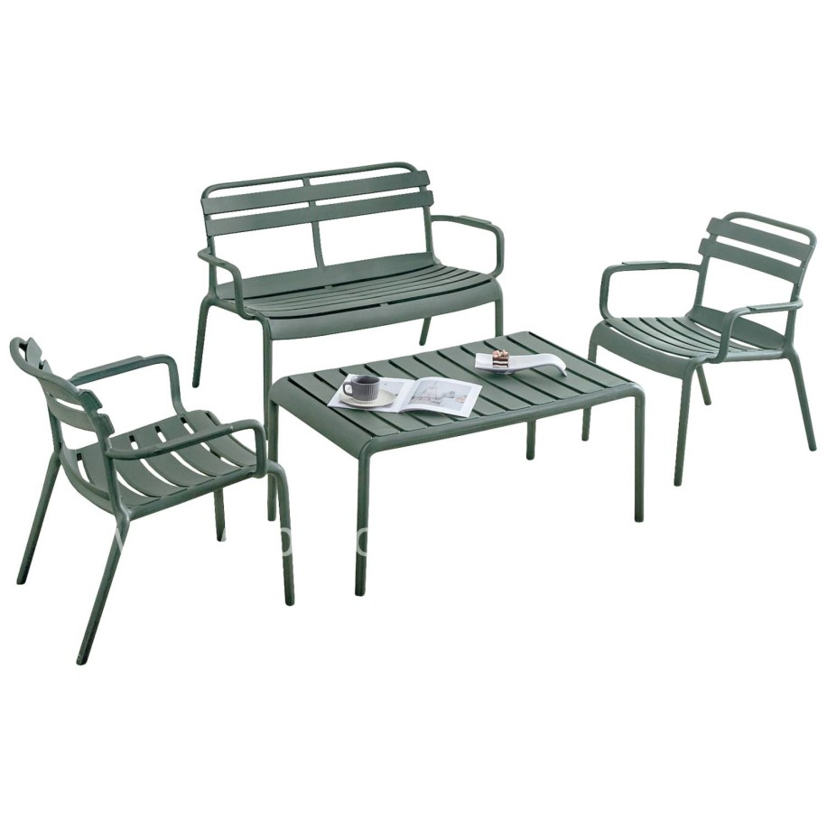 OUTDOOR LOUNGE SET 4PCS KORVER HM21096.04 POLYPROPYLENE IN DARK OLIVE GREEN