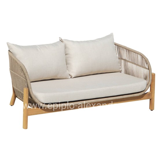 OUTDOOR LOUNGE 2-SEATER SOFA SANJI HM6220 ACACIA WOOD-ALUMINUM-ROPE 168.5x80x82Hcm.
