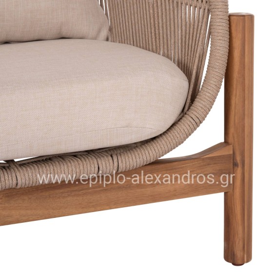 OUTDOOR LOUNGE 2-SEATER SOFA SANJI HM6220 ACACIA WOOD-ALUMINUM-ROPE 168.5x80x82Hcm.