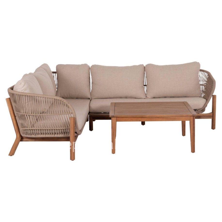 OUTDOOR LOUNGE CORNER 3PCS SET SANJI HM6223 ACACIA WOOD-ALUMINUM FRAME-ROPE