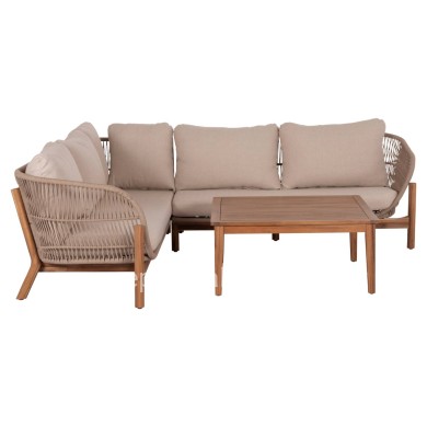 OUTDOOR LOUNGE CORNER 3PCS SET SANJI HM6223 ACACIA WOOD-ALUMINUM FRAME-ROPE