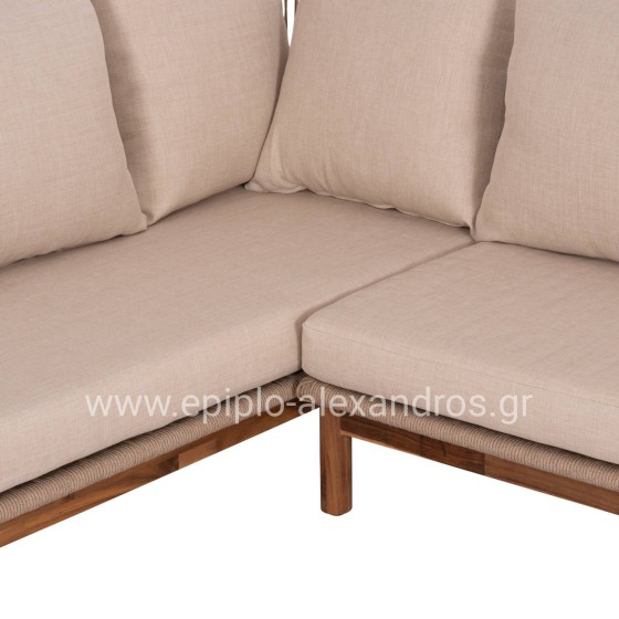 OUTDOOR LOUNGE CORNER 3PCS SET SANJI HM6223 ACACIA WOOD-ALUMINUM FRAME-ROPE