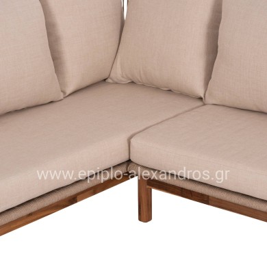 OUTDOOR LOUNGE CORNER 3PCS SET SANJI HM6223 ACACIA WOOD-ALUMINUM FRAME-ROPE