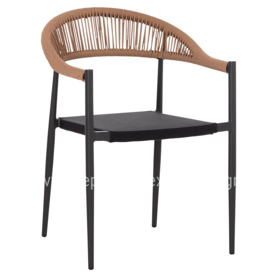 OUTDOOR DINING CHAIR BERG HM6284.02 ALUMINUM & TEXTILENE IN DARK GREY--P.E.TWISTED RATTAN 55x56x79Hcm.