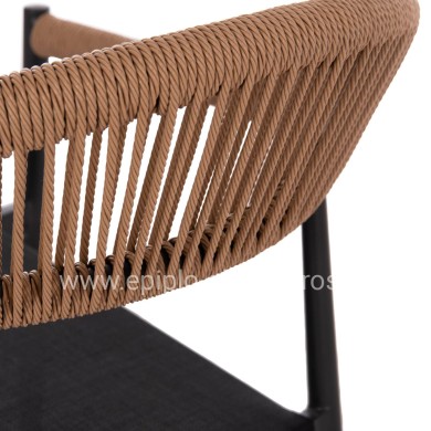 OUTDOOR DINING CHAIR BERG HM6284.02 ALUMINUM & TEXTILENE IN DARK GREY--P.E.TWISTED RATTAN 55x56x79Hcm.