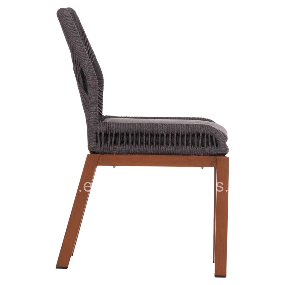 ALUMINUM DINING CHAIR HOWARD HM5547.11 BROWN COLOR--ROPE & CUSHION IN DARK GREY 55.5x60x84.5Hcm.