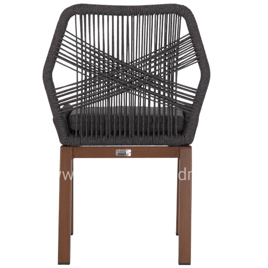ALUMINUM DINING CHAIR HOWARD HM5547.11 BROWN COLOR--ROPE & CUSHION IN DARK GREY 55.5x60x84.5Hcm.