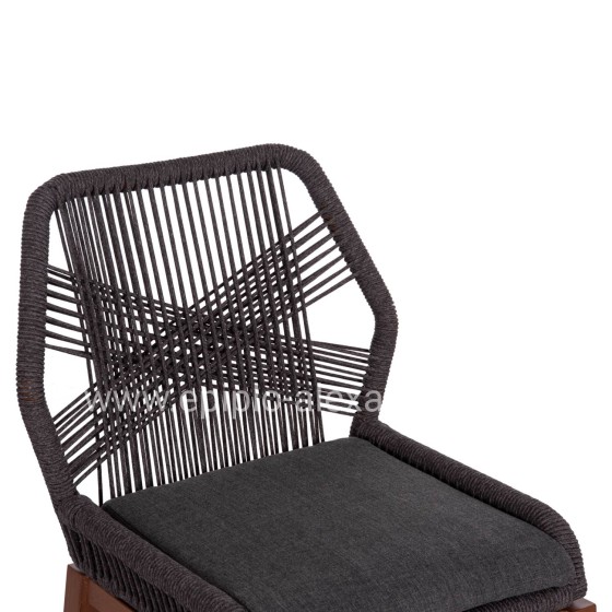 ALUMINUM DINING CHAIR HOWARD HM5547.11 BROWN COLOR--ROPE & CUSHION IN DARK GREY 55.5x60x84.5Hcm.
