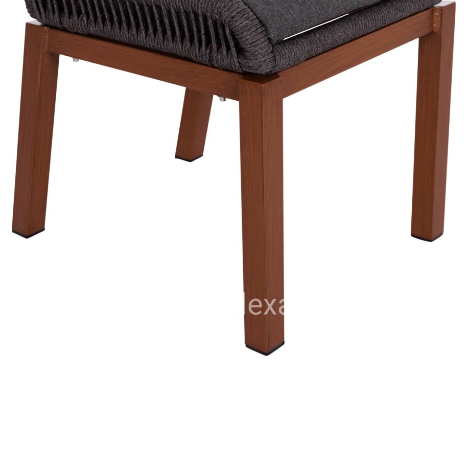 ALUMINUM DINING CHAIR HOWARD HM5547.11 BROWN COLOR--ROPE & CUSHION IN DARK GREY 55.5x60x84.5Hcm.