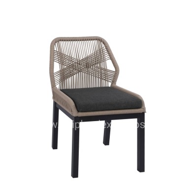 ALUMINUM DINING CHAIR HOWARD HM5547.12 DARK GREY FRAME--ROPE BEIGE & CUSHION IN DARK GREY 55.5x60x84.5Hcm.