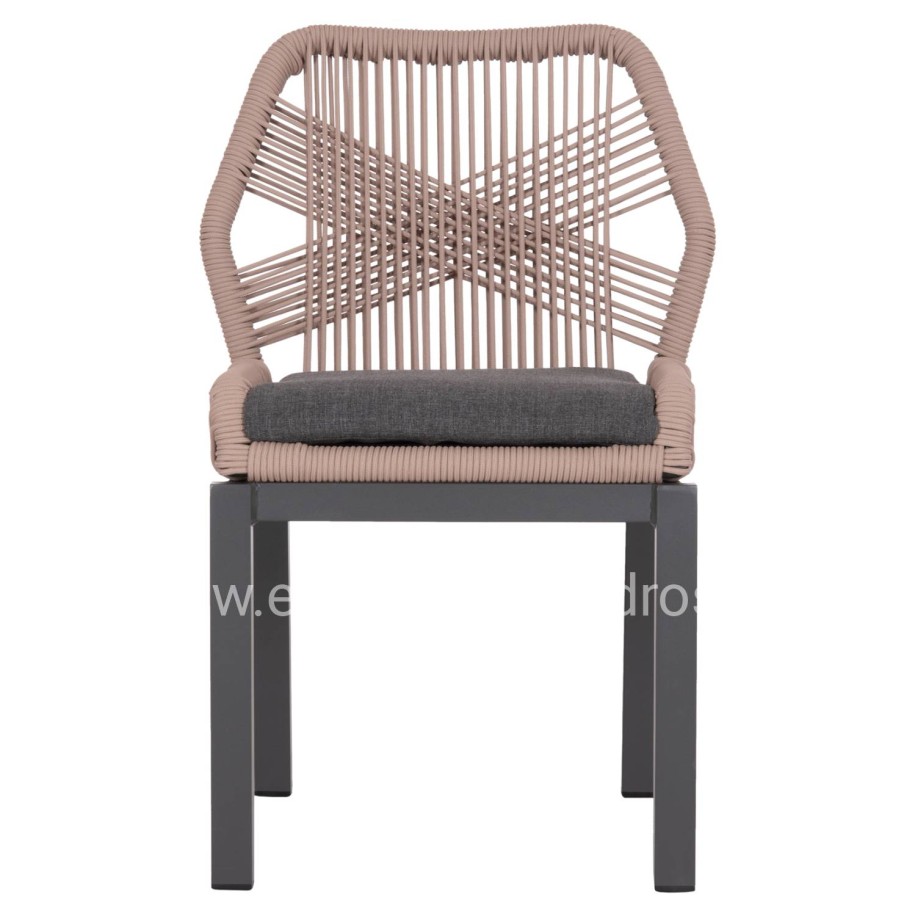 ALUMINUM DINING CHAIR HOWARD HM5547.12 DARK GREY FRAME--ROPE BEIGE & CUSHION IN DARK GREY 55.5x60x84.5Hcm.