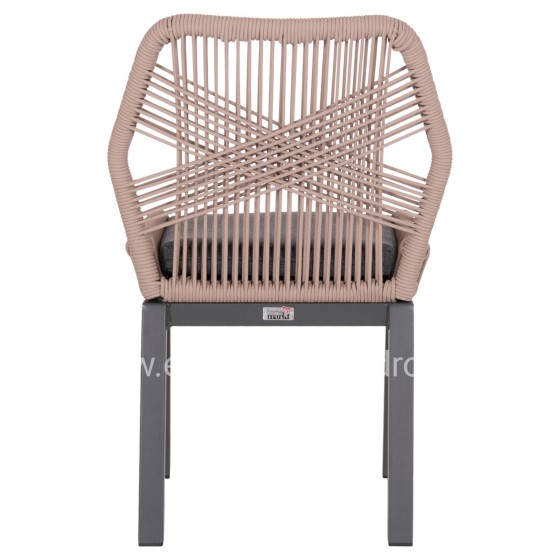 ALUMINUM DINING CHAIR HOWARD HM5547.12 DARK GREY FRAME--ROPE BEIGE & CUSHION IN DARK GREY 55.5x60x84.5Hcm.