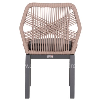 ALUMINUM DINING CHAIR HOWARD HM5547.12 DARK GREY FRAME--ROPE BEIGE & CUSHION IN DARK GREY 55.5x60x84.5Hcm.