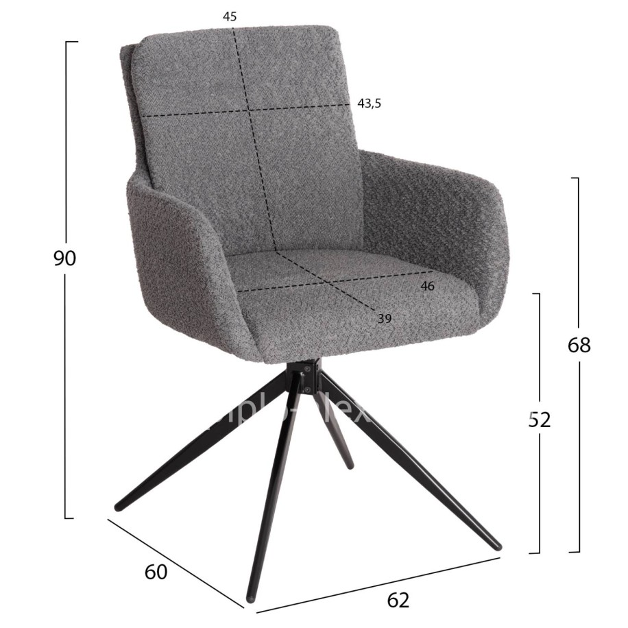 DINING ARMCHAIR SWIVEL BLANS HM9942.01 GREY BOUCLE FABRIC-METAL LEGS 62x60x90Hcm.