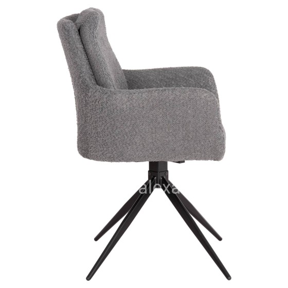 DINING ARMCHAIR SWIVEL BLANS HM9942.01 GREY BOUCLE FABRIC-METAL LEGS 62x60x90Hcm.