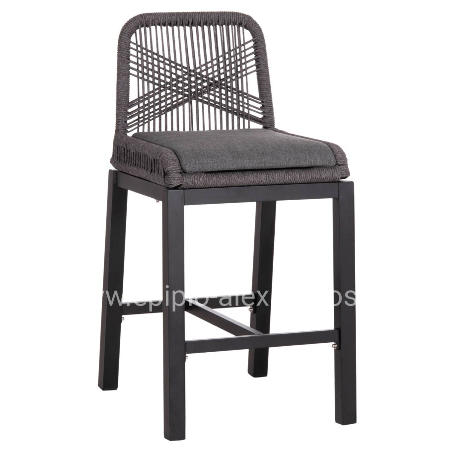 BAR STOOL MEDIUM HEIGHT HOWARD HM5791.23 ALUMINUM IN BLACK--DARK GREY ROPE 47.5x55x94.5Hcm.