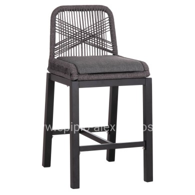 BAR STOOL MEDIUM HEIGHT HOWARD HM5791.23 ALUMINUM IN BLACK--DARK GREY ROPE 47.5x55x94.5Hcm.