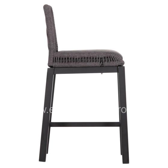 BAR STOOL MEDIUM HEIGHT HOWARD HM5791.23 ALUMINUM IN BLACK--DARK GREY ROPE 47.5x55x94.5Hcm.