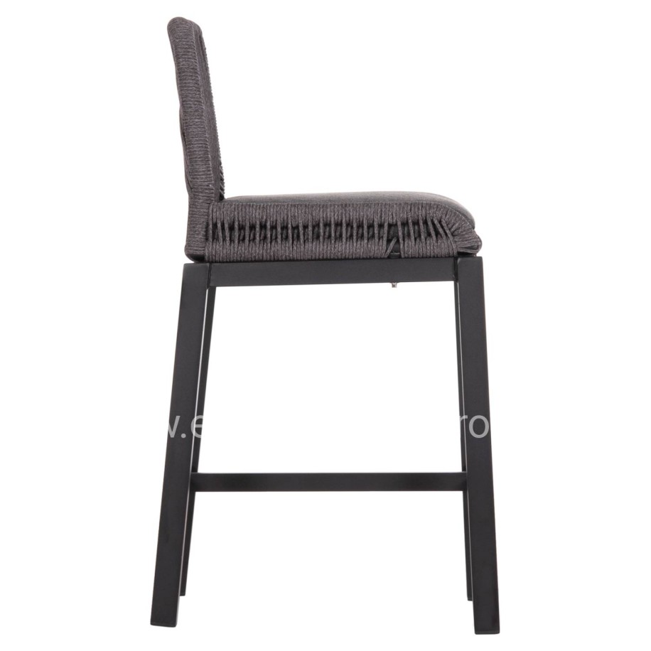 BAR STOOL MEDIUM HEIGHT HOWARD HM5791.23 ALUMINUM IN BLACK--DARK GREY ROPE 47.5x55x94.5Hcm.