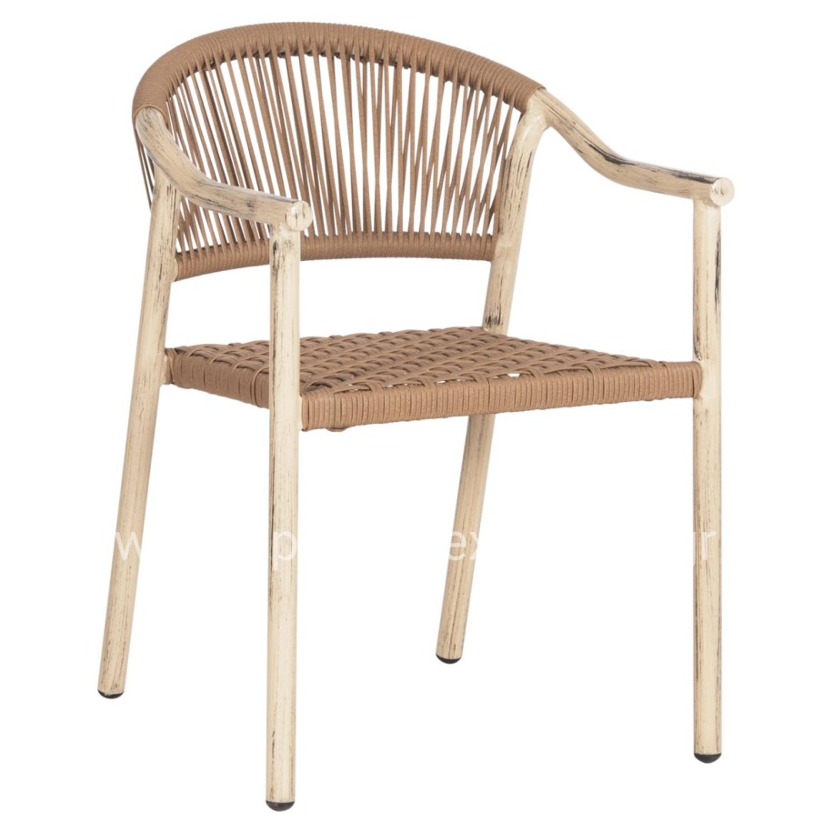 DINING ARMCHAIR KERLY HM6050.01 ALUMINUM IN OAK LOOK--P.E.RATTAN IN COPPER COLOR 54x58.5x76Hcm