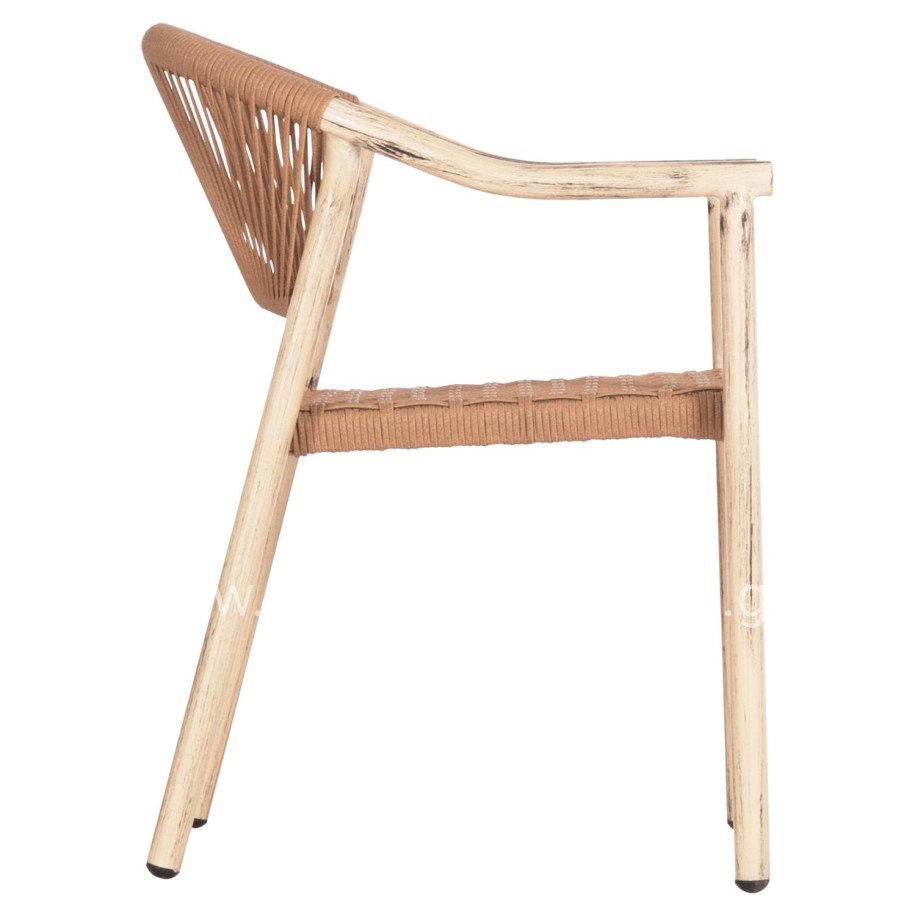 DINING ARMCHAIR KERLY HM6050.01 ALUMINUM IN OAK LOOK--P.E.RATTAN IN COPPER COLOR 54x58.5x76Hcm