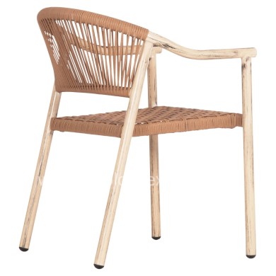 DINING ARMCHAIR KERLY HM6050.01 ALUMINUM IN OAK LOOK--P.E.RATTAN IN COPPER COLOR 54x58.5x76Hcm