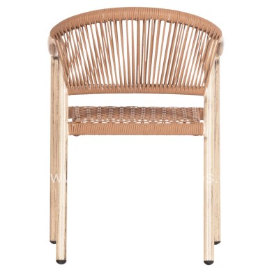 DINING ARMCHAIR KERLY HM6050.01 ALUMINUM IN OAK LOOK--P.E.RATTAN IN COPPER COLOR 54x58.5x76Hcm
