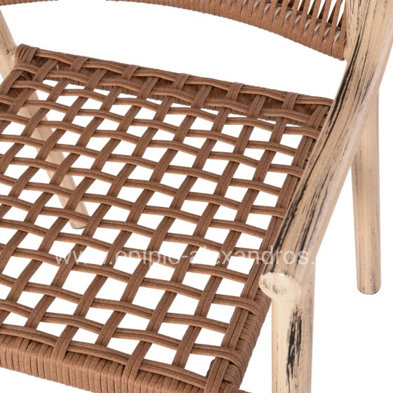DINING ARMCHAIR KERLY HM6050.01 ALUMINUM IN OAK LOOK--P.E.RATTAN IN COPPER COLOR 54x58.5x76Hcm