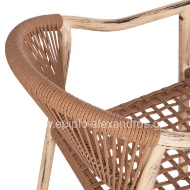 DINING ARMCHAIR KERLY HM6050.01 ALUMINUM IN OAK LOOK--P.E.RATTAN IN COPPER COLOR 54x58.5x76Hcm