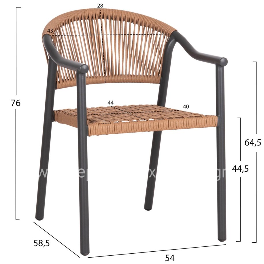 DINING ARMCHAIR KERLY HM6050.10 ALUMINUM IN DARK GREY--P.E.RATTAN IN BEIGE COLOR 54x58.5x76Hcm