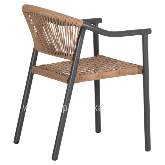 DINING ARMCHAIR KERLY HM6050.10 ALUMINUM IN DARK GREY--P.E.RATTAN IN BEIGE COLOR 54x58.5x76Hcm