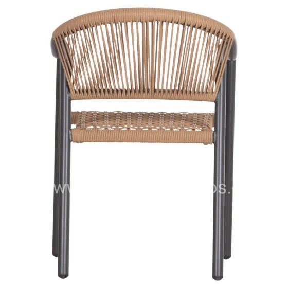 DINING ARMCHAIR KERLY HM6050.10 ALUMINUM IN DARK GREY--P.E.RATTAN IN BEIGE COLOR 54x58.5x76Hcm